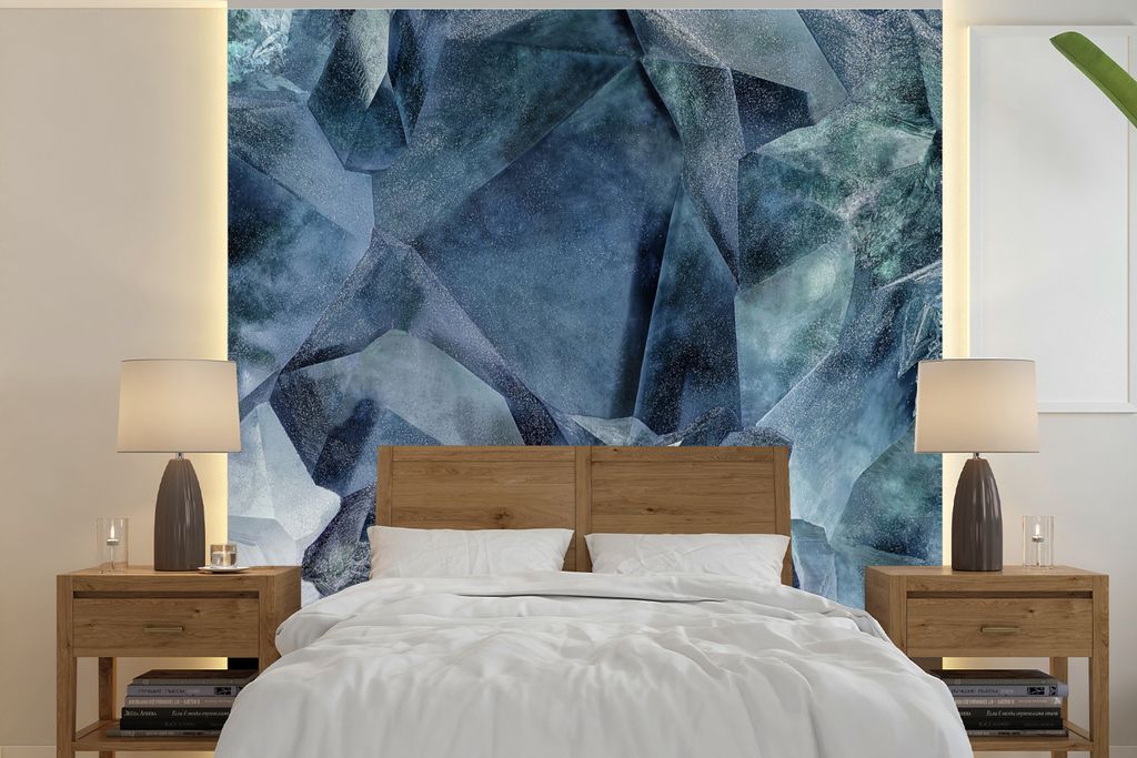 MuchoWow Fototapete für Wohnzimmer oder Schlafzimmer Wandtapete Vinyl Motivtapete Das Innere eines blauen Kristalls aus der Natur - 260x260 cm -...