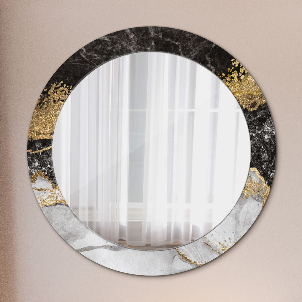Wohnzimmer Spiegel - Mirror zum Wandspiegel Schlafzimmer – Schminkspiegel - Marmor und Gold - Rund: Ø70cm