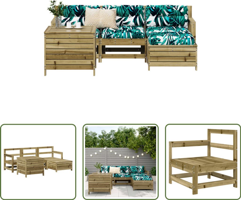 The Living Store 5-tlg. Garten-Sofagarnitur Kiefernholz Imprägniert