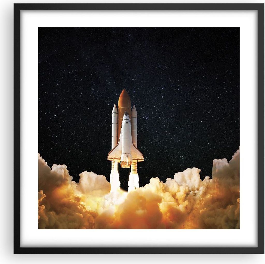 Gerahmtes Poster - Schwarzer Rahmen - Abheben Rakete Kosmos - 50x50 cm - Wand Bild - Wanddeko - Wandbilder - Kunstposter - Wandposter - Bilderrahme...