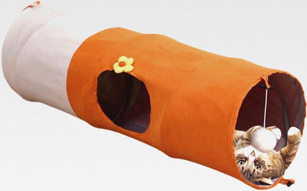 Katzentunnel - Oxford-Stoffplüsch 120x25x25cm | Zusammenklappbarer Tunnel für Katzen mit Ball, langlebig, für Wohnung, Spielzimmer, geistige Ber...