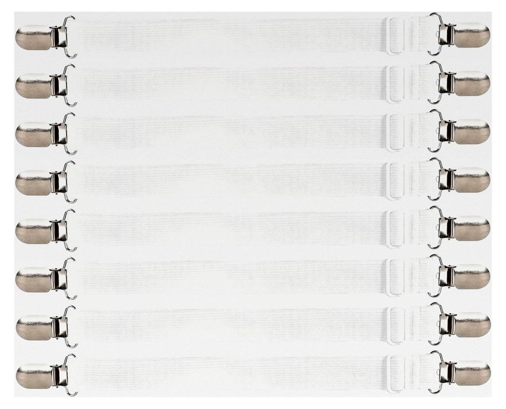 8 Stück verstellbare Bettlakenspanner (30 cm - 130 cm) mit Metallclips für Bettlaken, Matratzen, Sofas und Bügelbretter (Weiß)