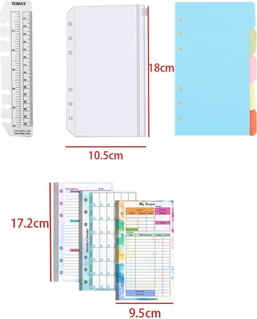 Nachfüllungen A6 Notizbuch - 6 Ringe - Linienpapier - Trennblätter - Zubehör für Malbücher - Selbstgemacht - Verbesserte Set