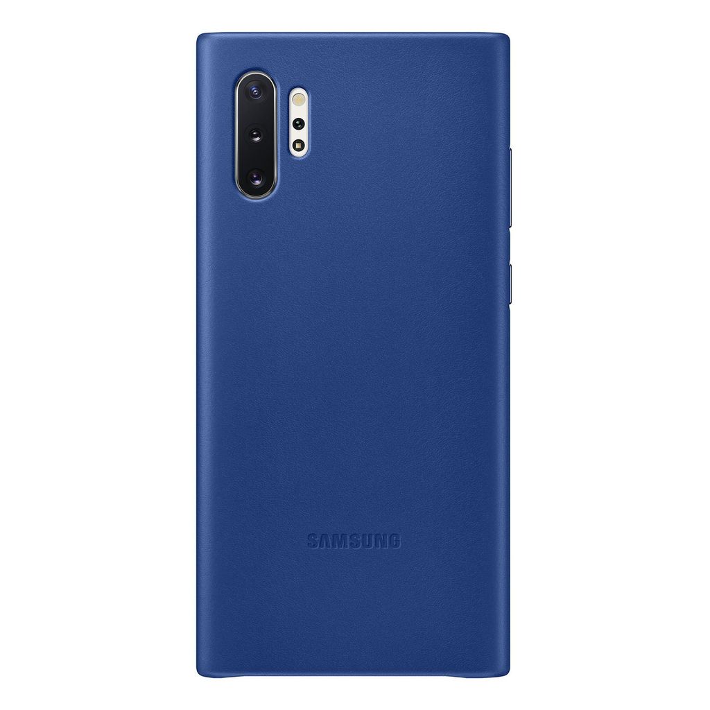 The back of a blue Samsung phone case.