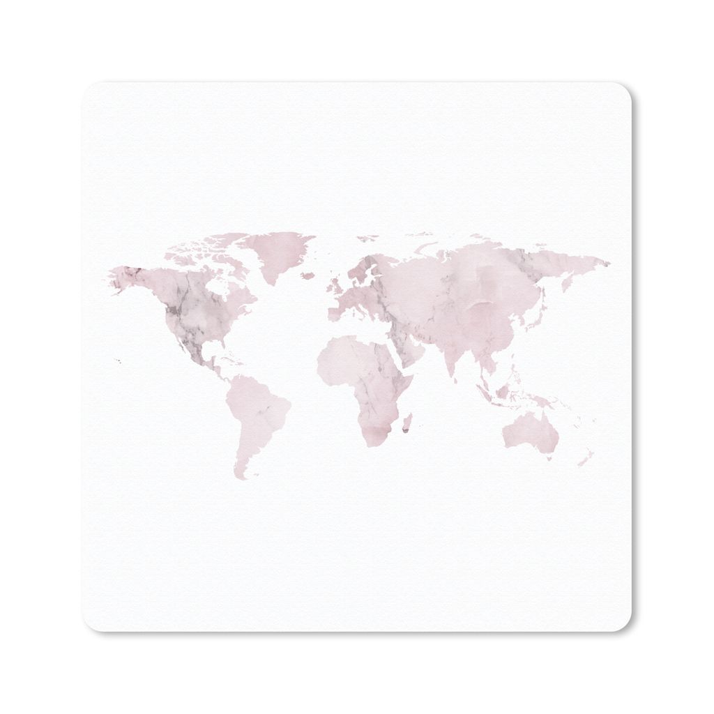 MuchoWow Mauspad Mousepad Weltkarte - Marmor - Rosa 20x20 cm - Mousepads - Maus Mat - Pad - Mausunterlage - Desk Mat - Bureauartikeln