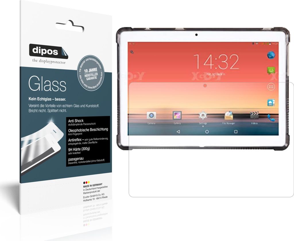 1x Schutzfolie für XGODY TB01 10.1 Zoll matt - Anti-Shock 9H Folie dipos Glass Kunststoffglas