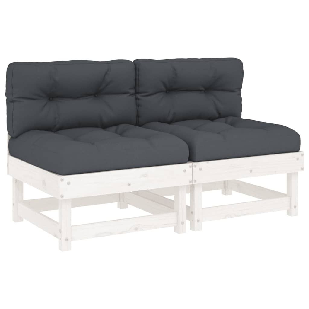 "SALE 2026"Garten-Mittelsofa/Gartenmöbel - Outdoor-Lounge -s mit Kissen 2er-set - multifunktional& Moderne - Weiß Massivholz Kiefer - Gartengarni...