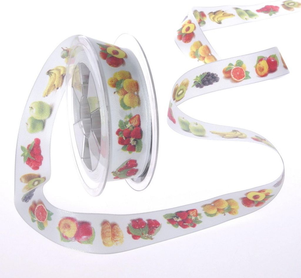 - Dekoband "Fruits" - 25mm - 10m - col. 16 weiß-bunt10593-25-10-16