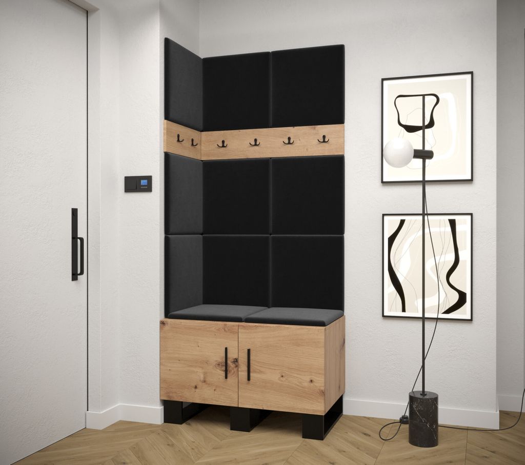 Flur-Garnitur RUMIE 11 – Eiche Artisan, schwarze Paneele
