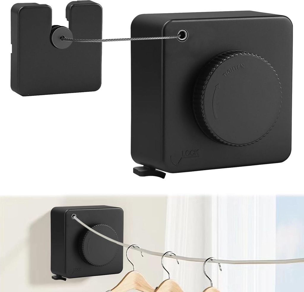 Ausziehbare Wäscheleine - 4,8 m - Für Innen und Balkon - Schwarz - Edelstahl