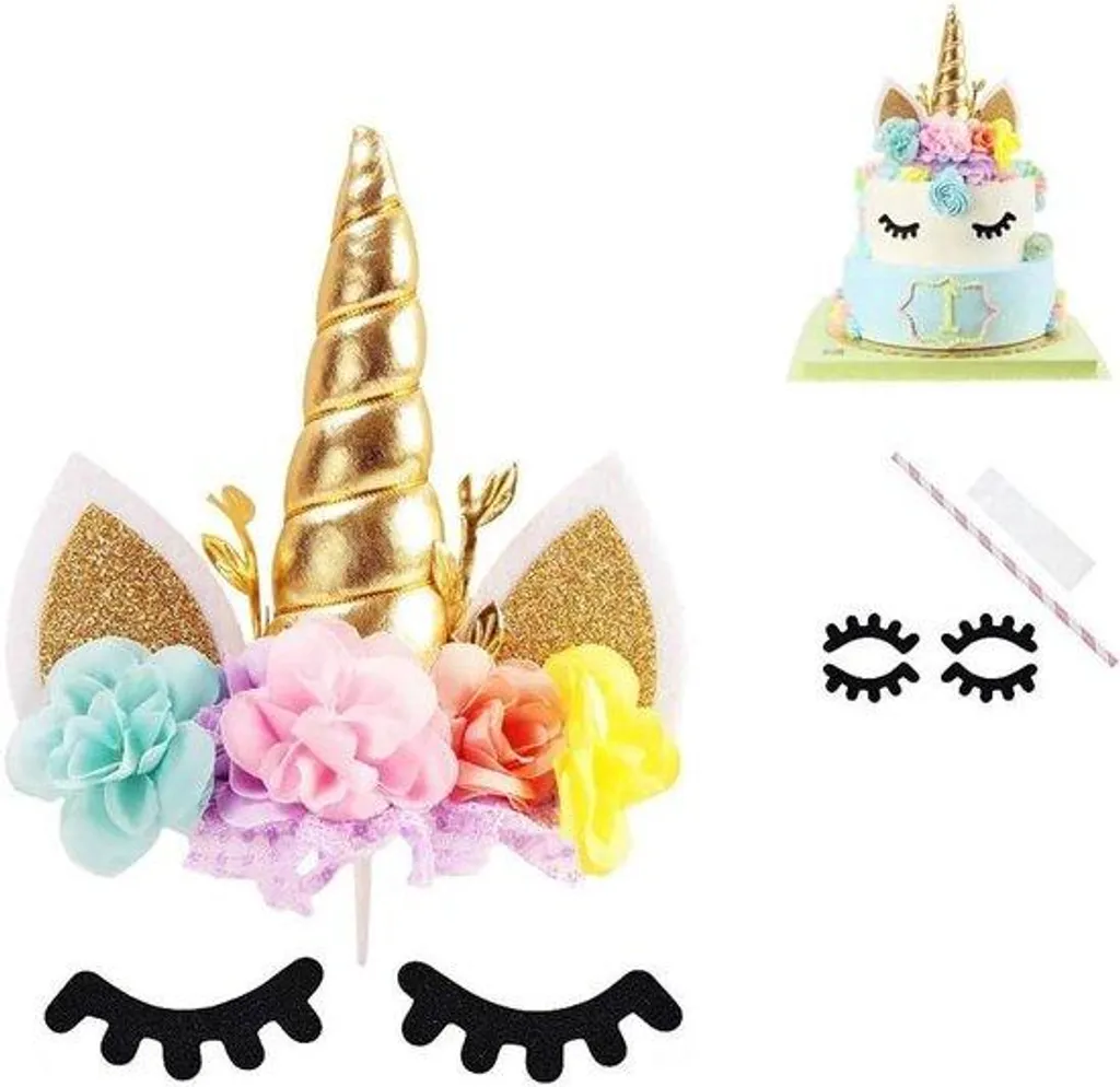 Décoration de gâteau licorne avec roses dorées pour un anniversaire