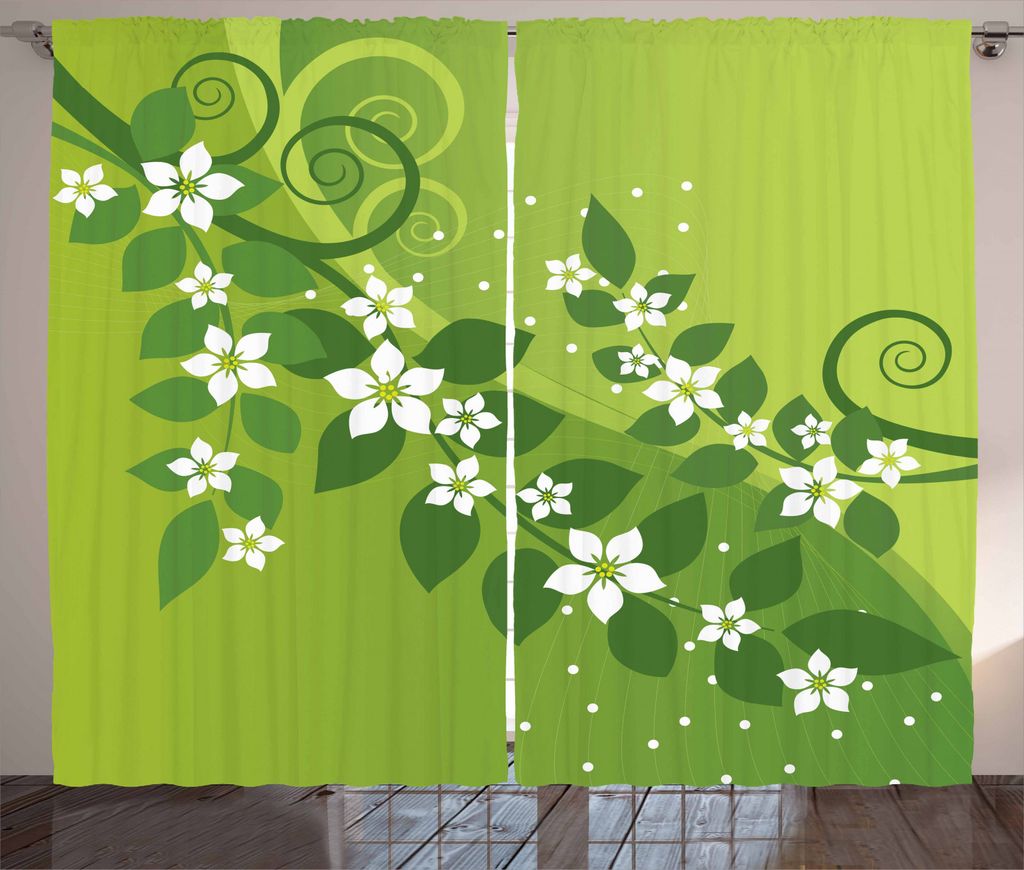 ABAKUHAUS Jasmin Rustikaler Gardine, Graphic Kurvige Blätter, Schlafzimmer Kräuselband Vorhang mit Schlaufen und Haken, 280 x 245 cm, Mehrfarbig