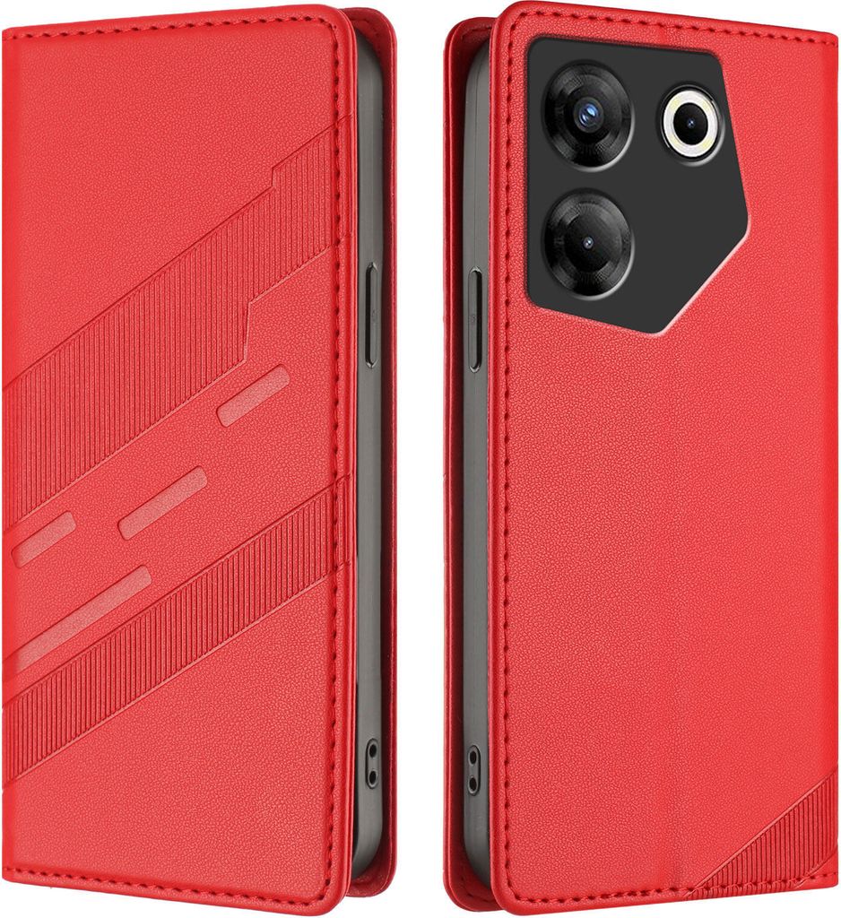 Hülle für Tecno Camon 20 Pro 5G, Kunstleder Brieftaschen Handyhülle mit Kartenfach und Standfunktion Rot