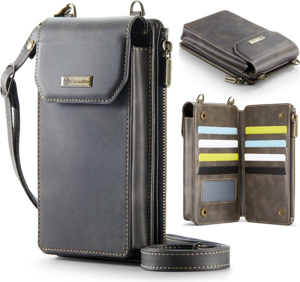 CaseMe Me40 Crossbody Handytasche mit Kartenhalter und Handykette - Universelle Hülle - Grau