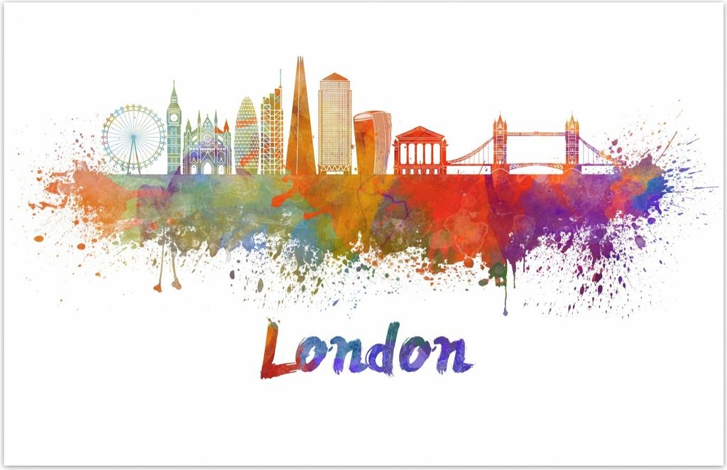Wallario Premium Teppich, Größe 90 x 140 cm, Städte als Aquarell - Skyline von London