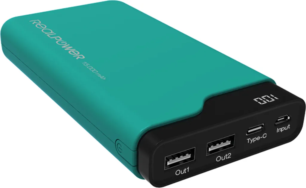 Batterie externe Realpower PB-15000C 15000 mAh portable noir et vert