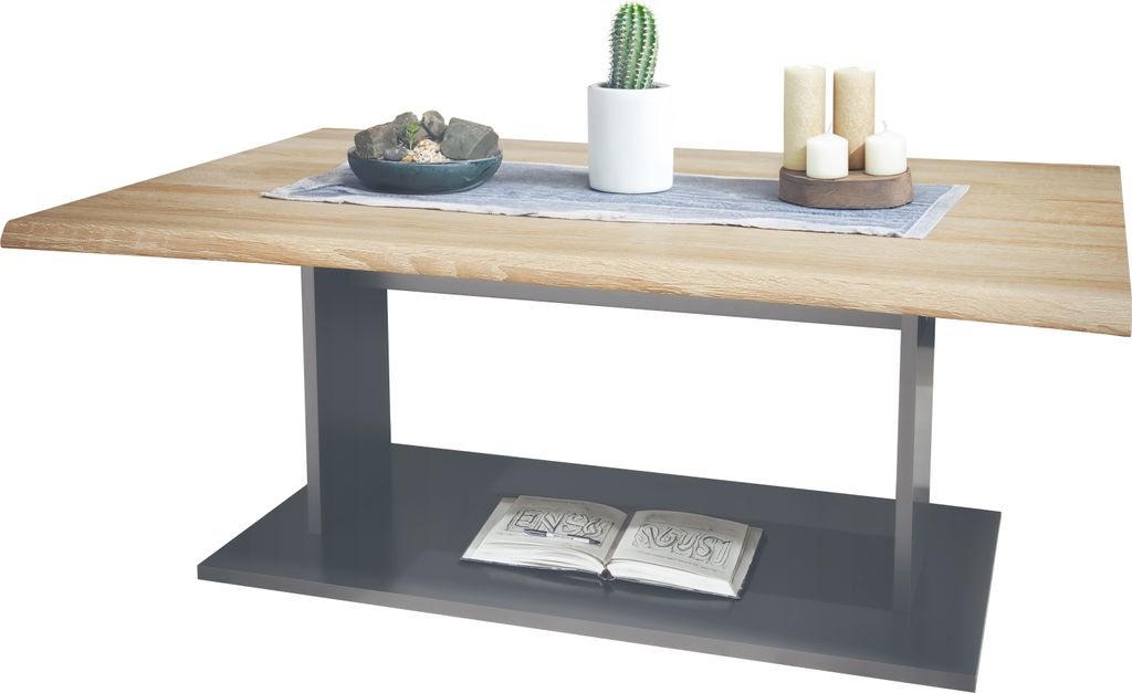 Vladon Couchtisch Beistelltisch Wohnzimmertisch Melo, Germany, in Anthrazit mit Tischplatte in Eiche sägerau 102 x 40 x 67,5 cm