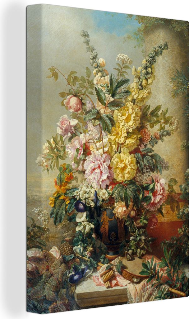 OneMillionCanvasses - Leinwandbilder - 90x140 cm, Große Vase mit Blumen - Josep Mirabent - Alte Meister, Wandbilder Kunstdruck Wanddekoration - ...