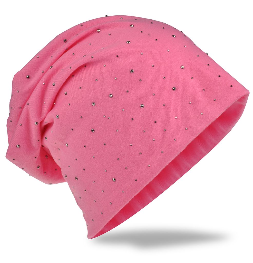 Beanie Muetze Strass Nieten Rosa Produktbild 