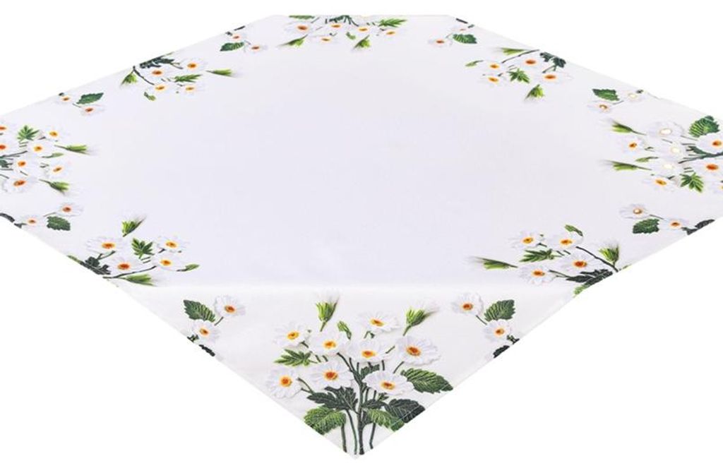 Tischdecke, Quadratische Tischdecke , Frühling, Weiß, Blumen 85x85 cm 060