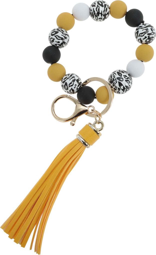 Schlüsselanhänger Armband Für Damen, Modischer Schlüsselanhänger Mit Perlen, Elegantes Quasten Design, Gelb