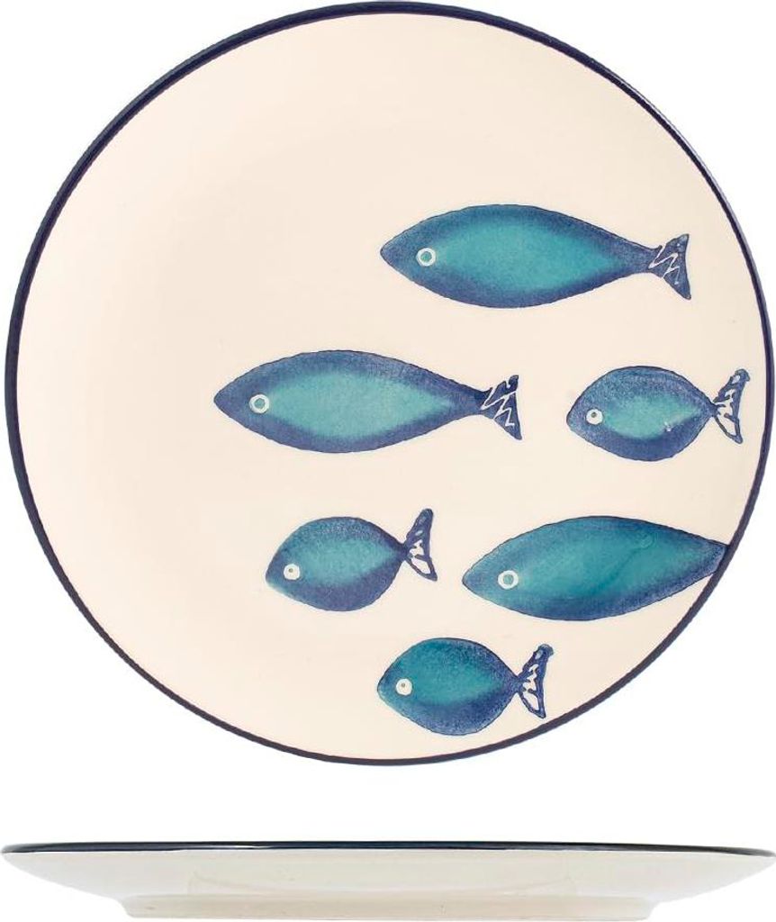 H&H Mediterraneo 6er-Set Obstteller, Keramik, 20cm, Meer, Sommer, Fisch