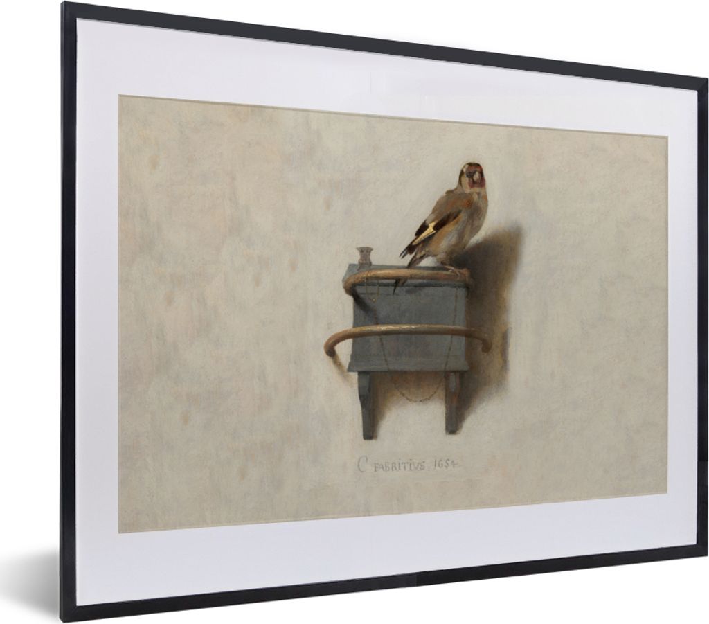 MuchoWow Gerahmtes Poster Der kleine Stieglitz - Gemälde - Fabricius - Alter Meister 40x30 cm - Poster mit Schwarzem Bilderrahmen Wandposter Rah...