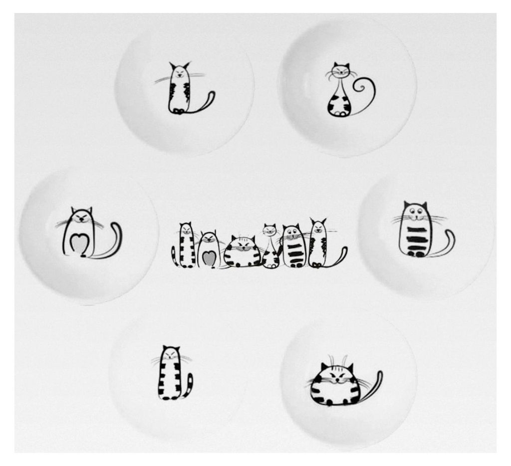 Katzenmotiv Keramik-Soßenschalen, Minigewürzschalen, Sushi-Soja-Dip-Schalen, Snack-Serviergeschirr, Porzellan Untertassen-Set (6er-Set)