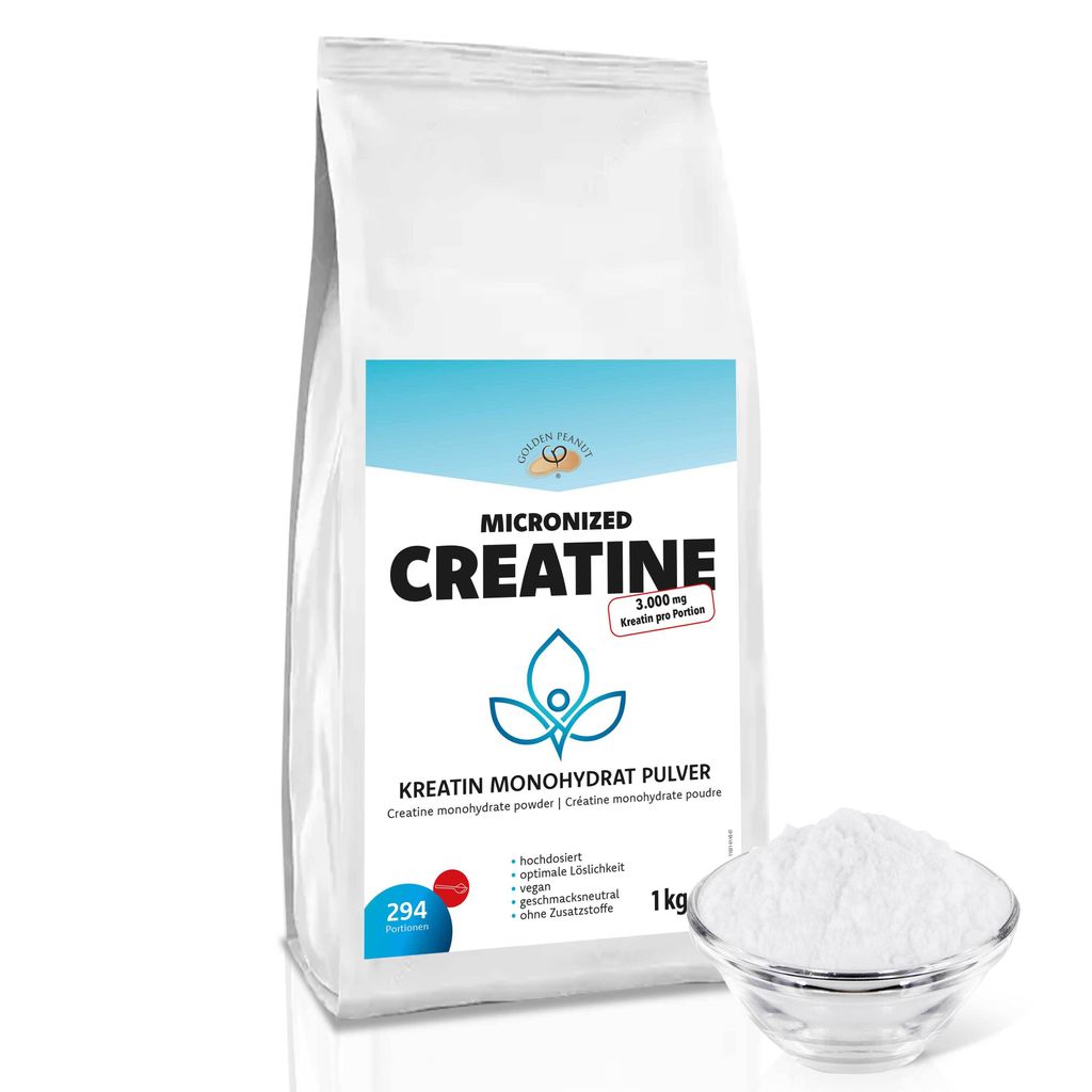 GOLDEN PEANUT Kreatin 1 kg Creatine monohydrat micronized Pulver hochdosiert pur vegan und ohne Zusätze