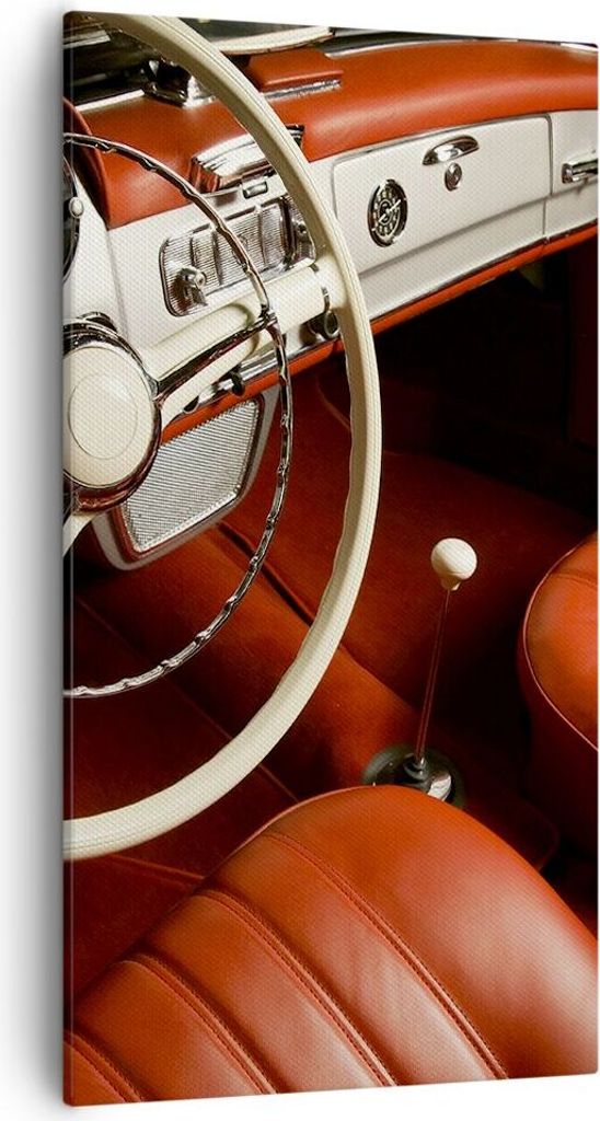 Bild auf Leinwand - Leinwandbild - Auto Innenraum Klassisch - 55x100cm - Wand Bild - Wanddeko - Leinwanddruck - Bilder - Kunstdruck - Wanddekoratio...