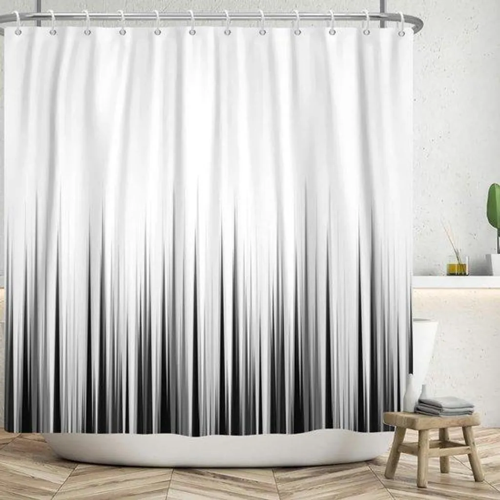 Rideau de douche imperméable et lavable 180x200 cm motif noir et blanc