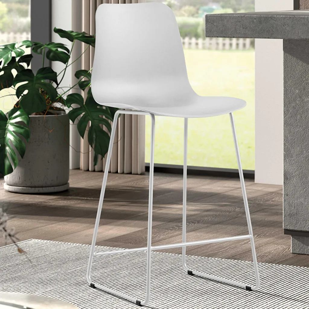 Chaise de bar blanche Marie-white, tabouret haut fixe pour îlot central - 2