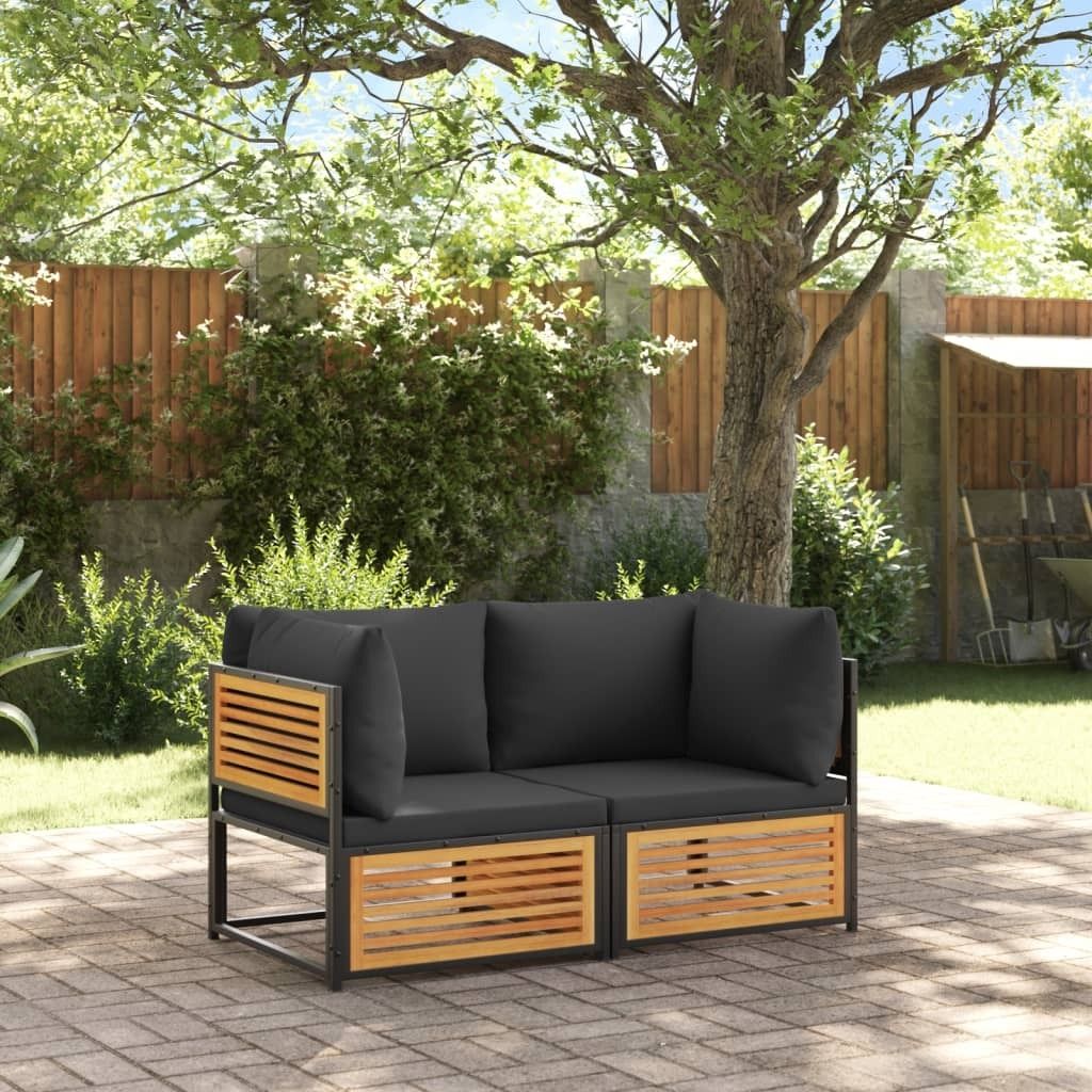 2-tlg. Garten-Sofa-Set mit Kissen Massivholz Akazie, Gartenmöbel-Sets 2024 Neu