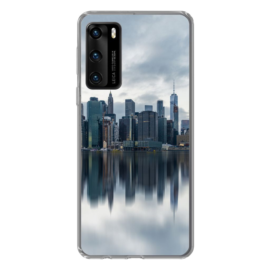 MuchoWow Handyhülle Schutzhülle Hülle für Huawei P40 New York - Skyline - Spiegelung Silikon Softcase Handy Hülle - Handytasche