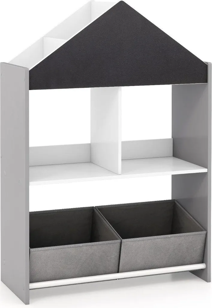 Bibliothèque enfant avec tableau noir et 3 boîtes de rangement en bois
