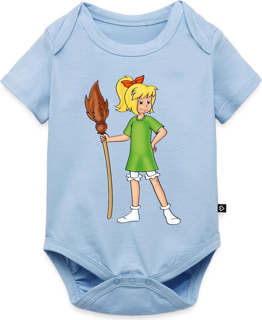 Spreadshirt Bibi Blocksberg Mit Ihrem Besen Kartoffelbrei Kurzarm Tages Baby Body, 92 (1,5 - 2 Jahre), Hellblau