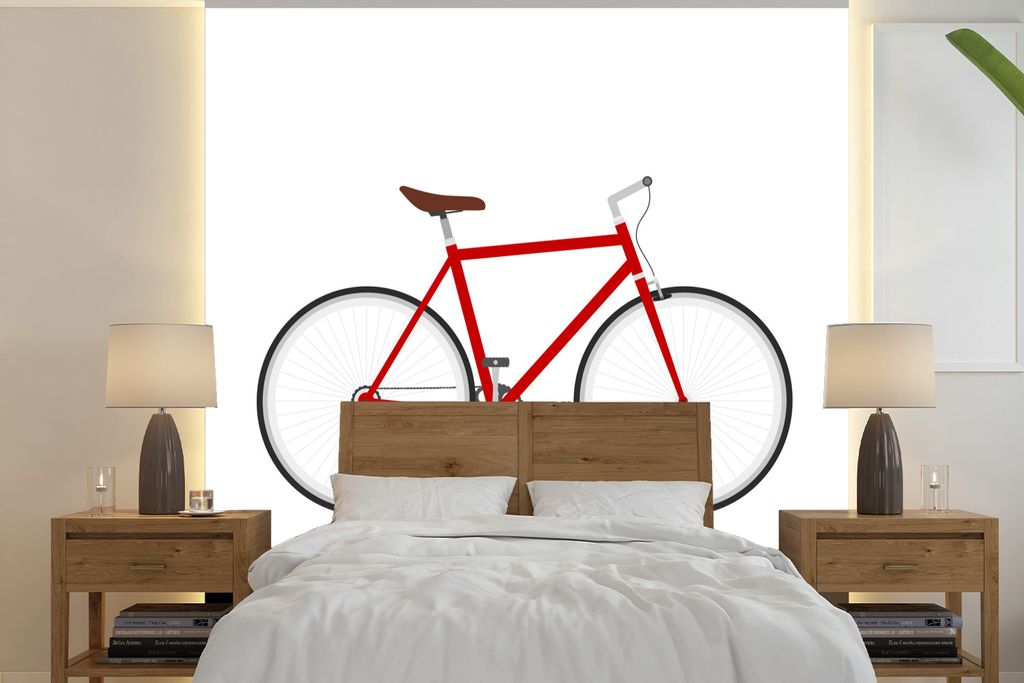 MuchoWow Fototapete für Wohnzimmer oder Schlafzimmer Wandtapete Vinyl Motivtapete Eine Seitenansicht eines roten Fahrrads - 260x260 cm - Papiert...