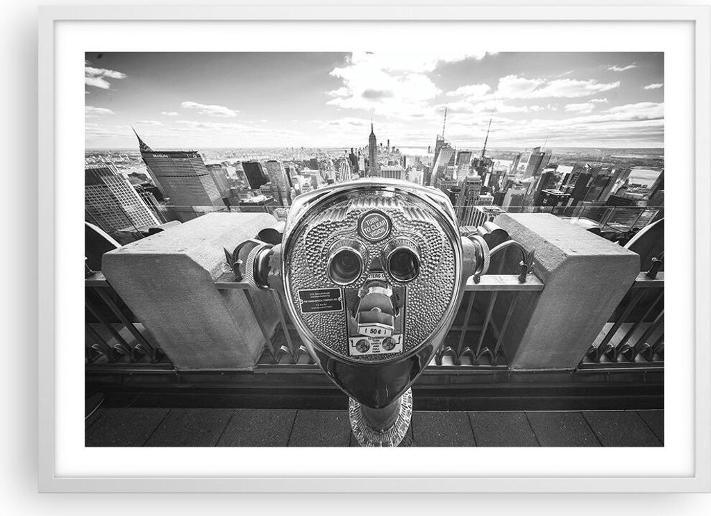 Gerahmtes Poster - Weißer Rahmen - Manhattan Fernglas Ansicht - 70x50 cm - Wand Bild - Wanddeko - Wandbilder - Wandposter - Bilderrahmen - Bilder ...