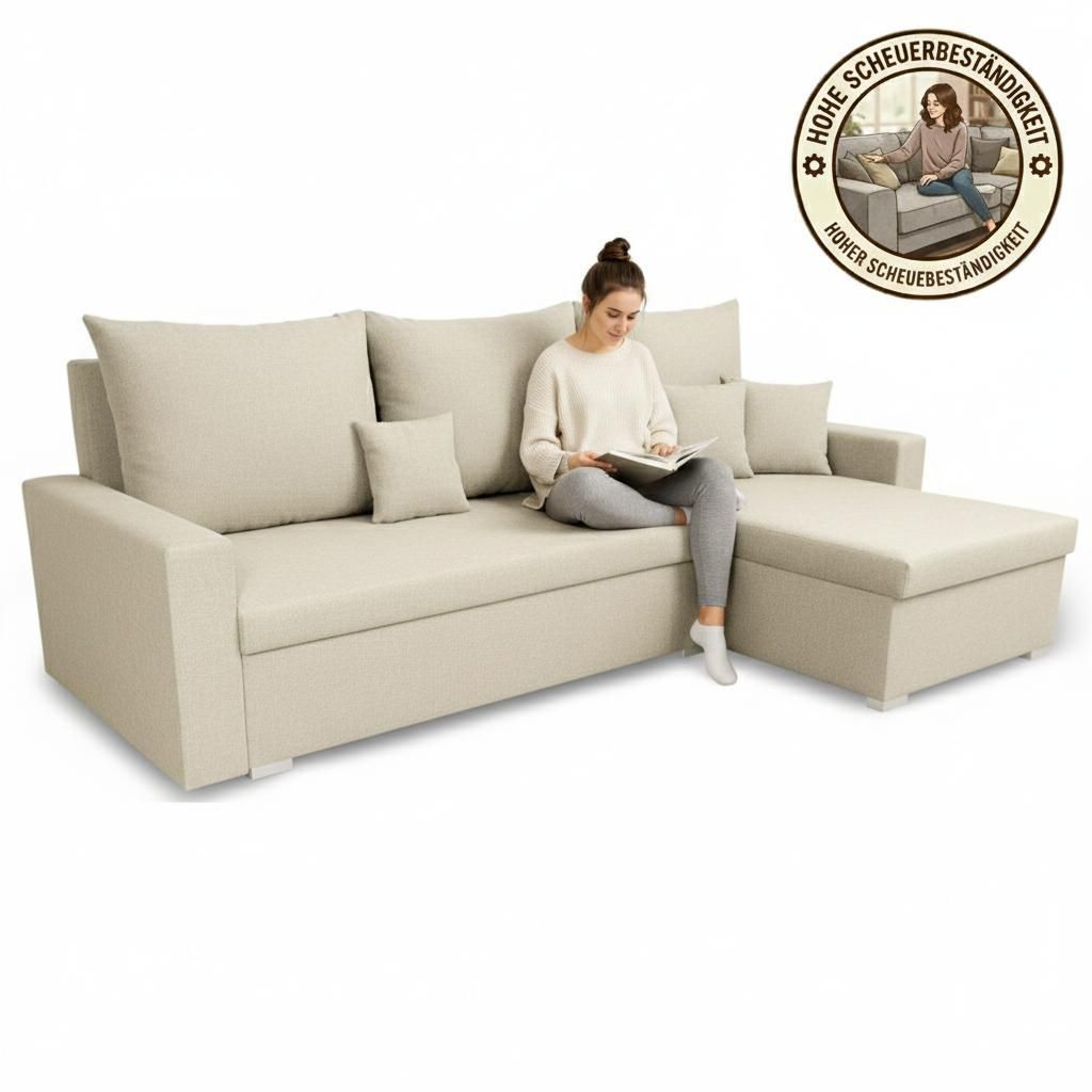 KomfortWelt24 Ecksofa mit Schlaffunktion und praktischem Produktbild 