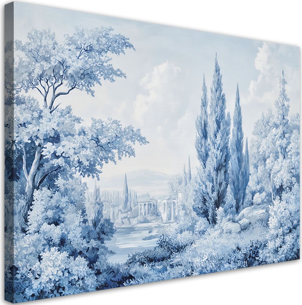 Leinwandbild Landschaft Wald Bäume Natur Blau 100x70 Feeby Blau bild für die wand bereit zum aufhängen