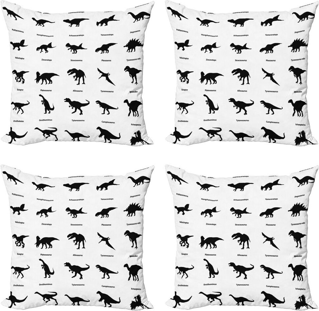 ABAKUHAUS Dinosaurier Kissenbezug Set (4 Stück), Evolution der Tierwelt, Moderner Doppelseitiger Digitaldruck, 50 cm x 50 cm, Schwarz-Weiss