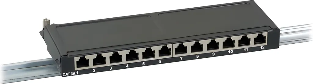 Mini-panneau réseau STP Cat.6A de 12 ports RJ45 gris demi-U 10 pouces