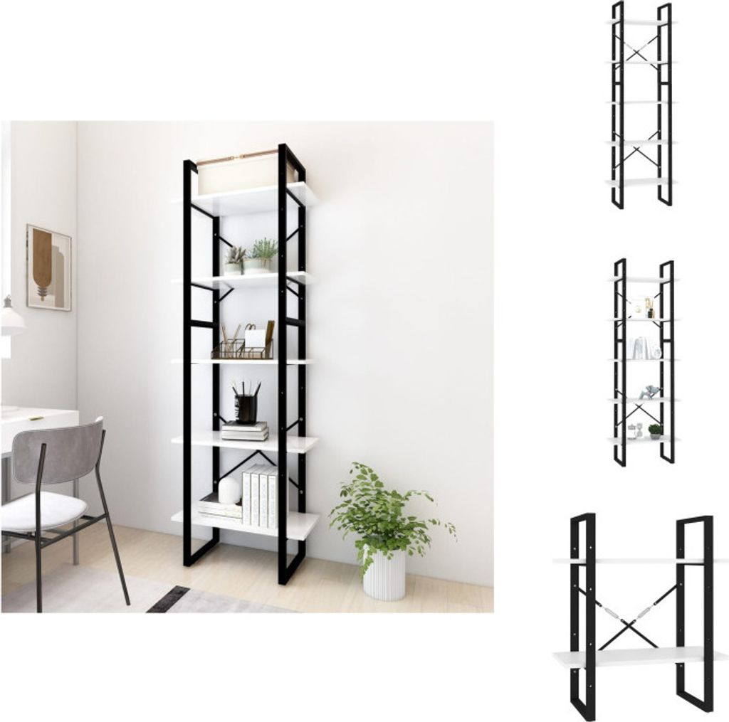 vidaXL Bücherregal 5 Fächer Weiß 60x30x175 cm Holzwerkstoff - Bücherregale & Bücherschränke