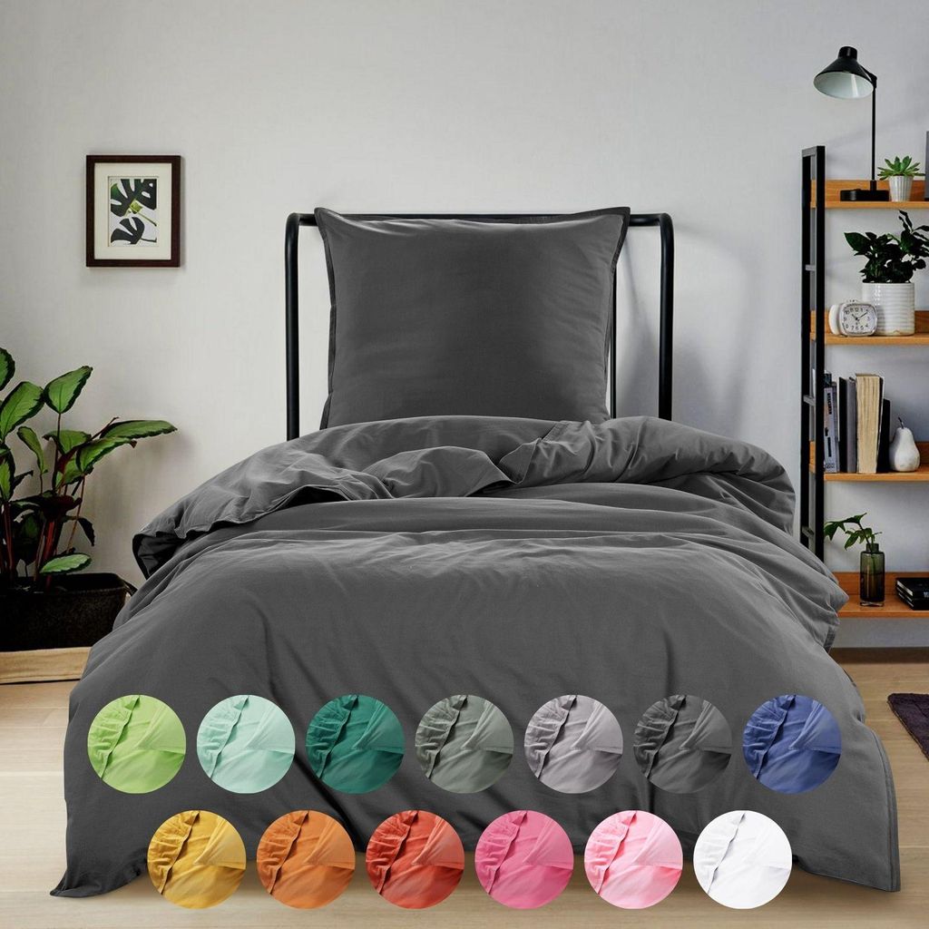 Ložní prádlo Renforce "Stone Washed" tmavě šedé 155x220 Obrázek produktu 