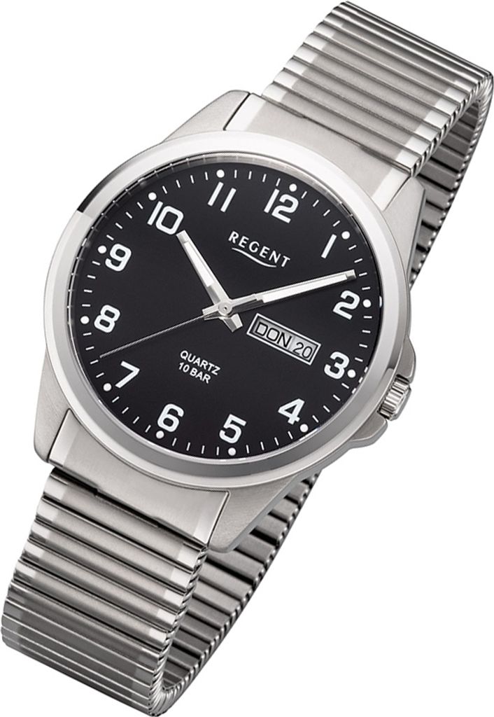 Regent Herren Uhr Titan-Uhr F-1199 Analog Metall Armband-Uhr silber URF1199