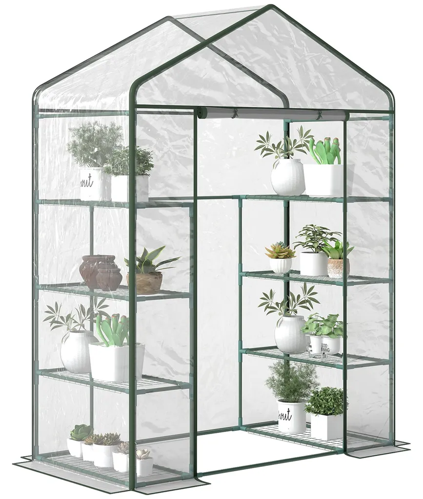 Serre de jardin à étages en PVC transparent avec porte zippée enroulable