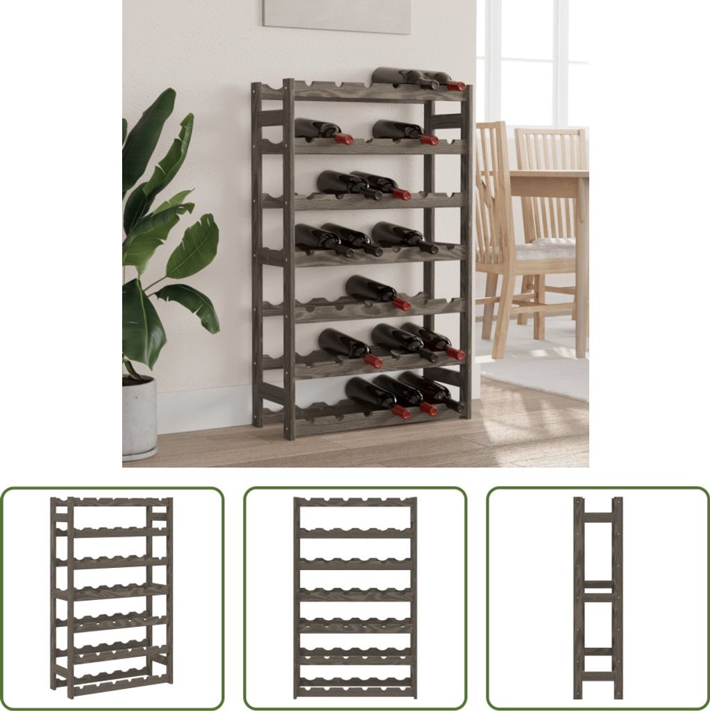 The Living Store Weinregal für 42 Flaschen Grau Massivholz Kiefer