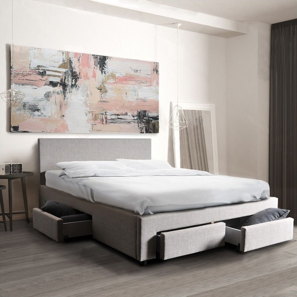 BETT LUGANO mit Schubladen / Bett 140x190 - Hellgrau
