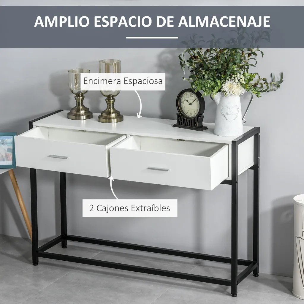 Table console gain de place structure métallique noire et blanche - Slim