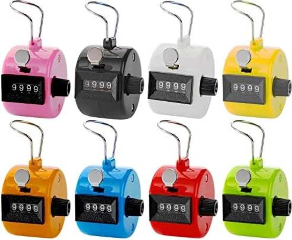 Tebery 8 Stück Farbe Hand Tally Zähler 4 Ziffern Mechanische Palm Click Zähler zählen Clicker Assorted Farbe Hand Held Counter Clicker für Spo...